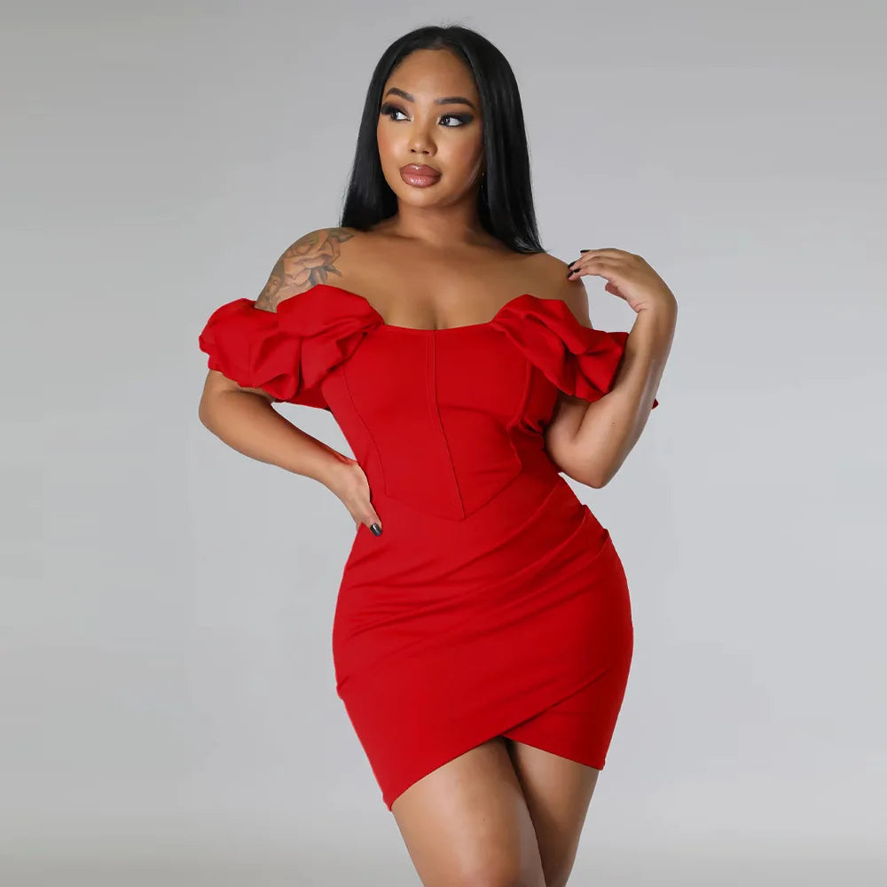 Petal Sleeve Fishbone Waist Dress Women 2024 Pleated Bodycon Long Sexy Dress Elegant Robes Party Dresses Vestidos