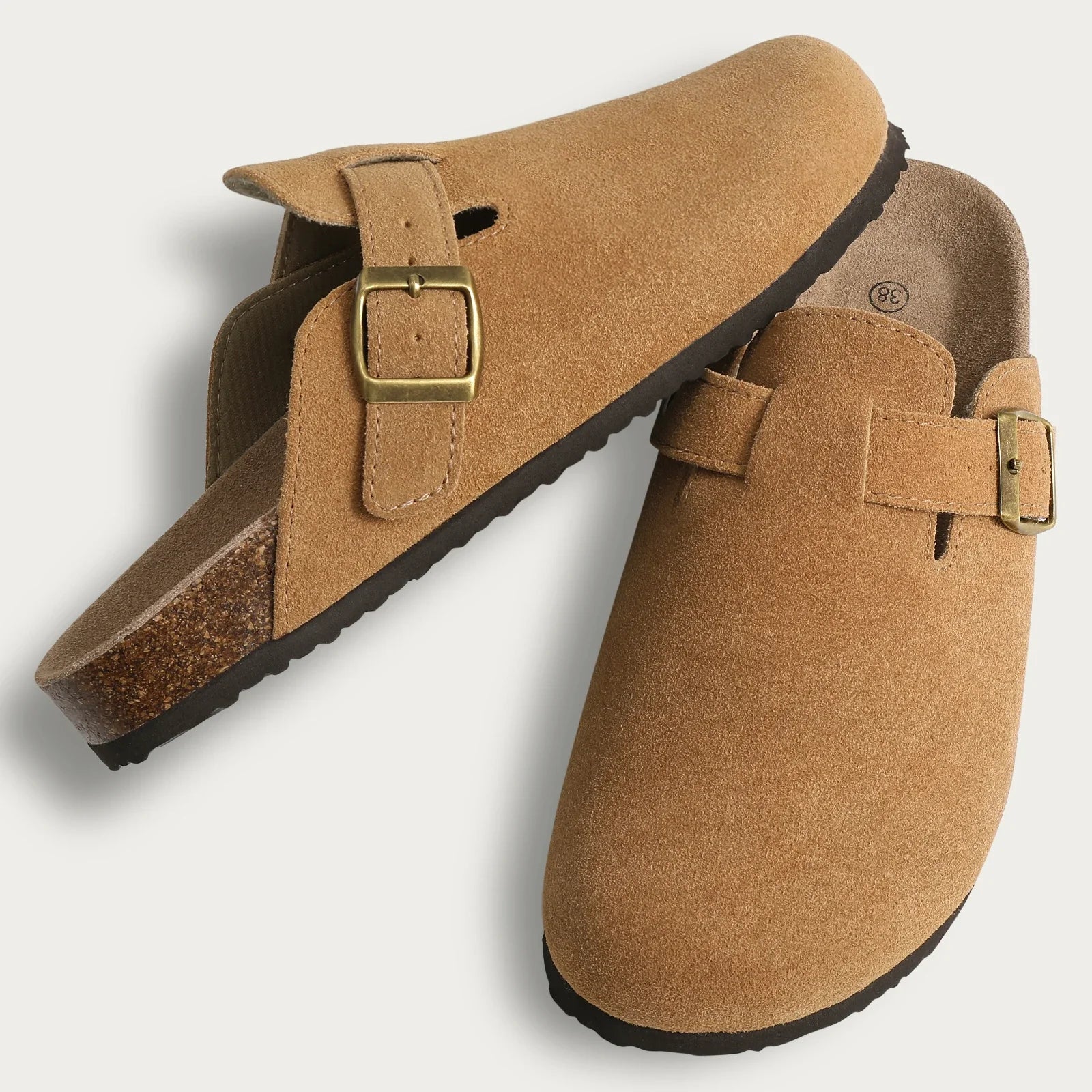 Fashion Women's Suede Mules Slippers Men Clogs Cork Insole Sandals With Arch Support Outdoor Beach Slides Home Shoes