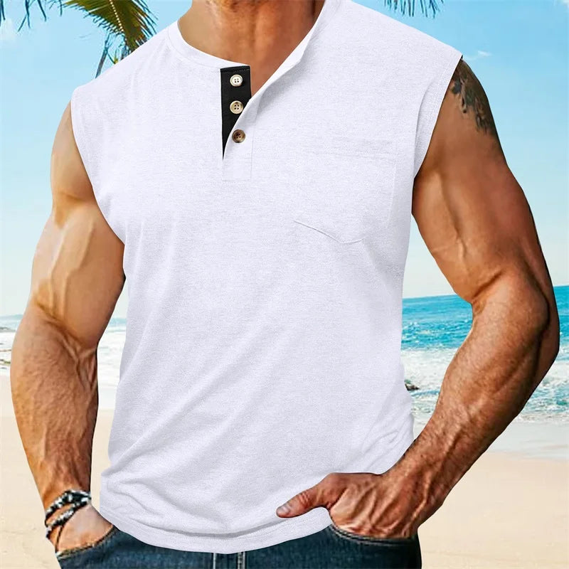 Men s Athletic Tank Top Sleeveless Basketball Shirt Quick-Dry Breathable Muscle Fitness Sports Vest with Button Detail
