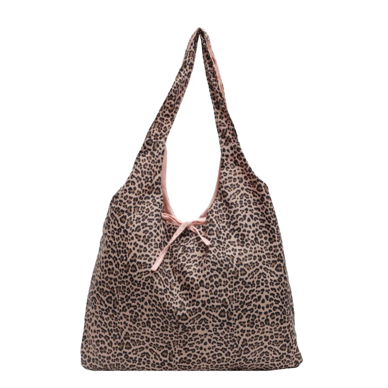 Shoulder Bag for Women Leopard Print Purse and Handbag Nylon with Interior Pocket Large Slouchy Hobo Bag Work Travel Bag