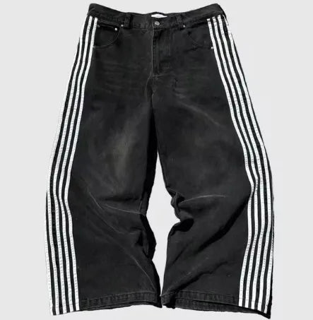 2025 men Jean Fashion high quality Striped Harajuku Jeans women Hip Hop streetwear Casual wide leg Jeans Vintage Jean