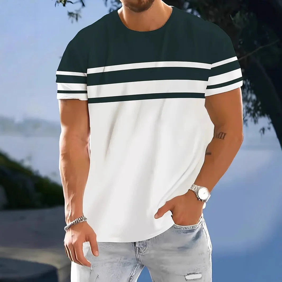 3D Print Lattice Stripes T Shirt For Men Color Block Pattern Short-Sleeved Tees Harajuku Streetwear Tops O-Neck T-Shirt Clothes