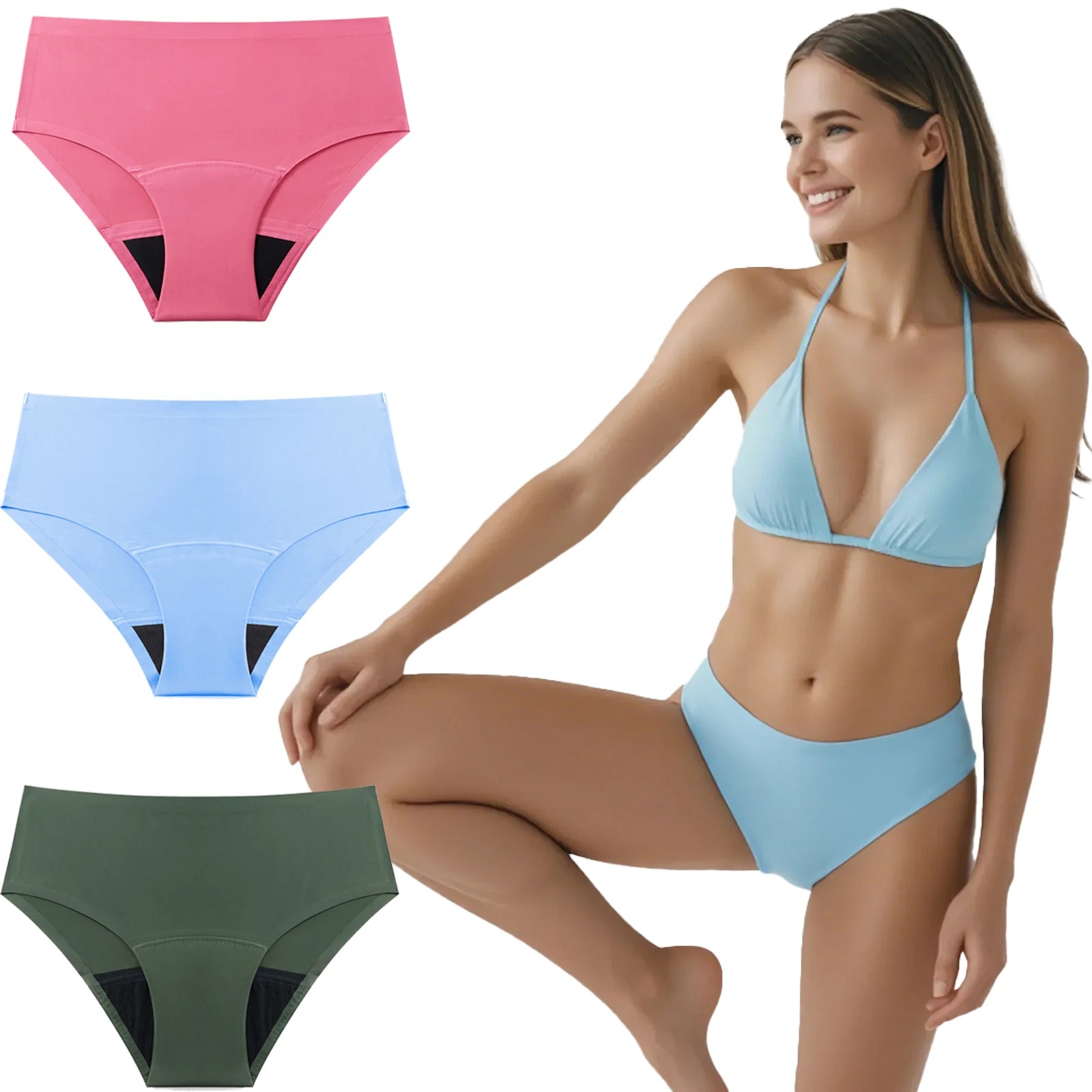 3-Pack Seamless Period Underwear for Women, Leakproof Bikini Panties with Cotton Gusset, Heavy Flow Menstrual Protection