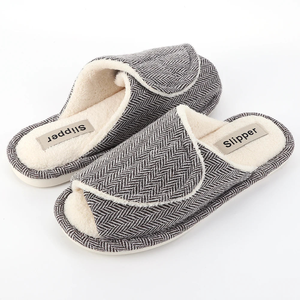 Plush House Slippers Hook and Loop Slippers Non-Slip Open Toe Slippers Comfortable Soft Indoor Slippers for Indoor Outdoor