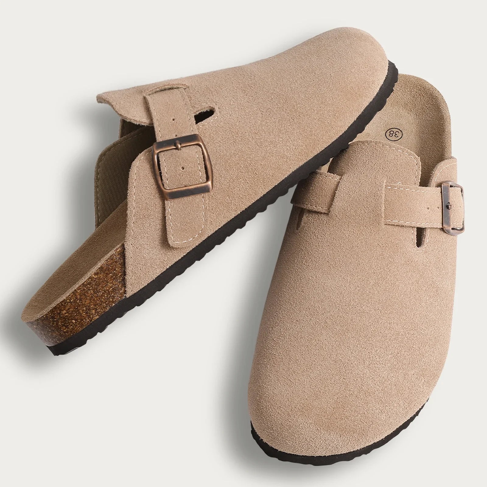 Fashion Women's Suede Mules Slippers Men Clogs Cork Insole Sandals With Arch Support Outdoor Beach Slides Home Shoes