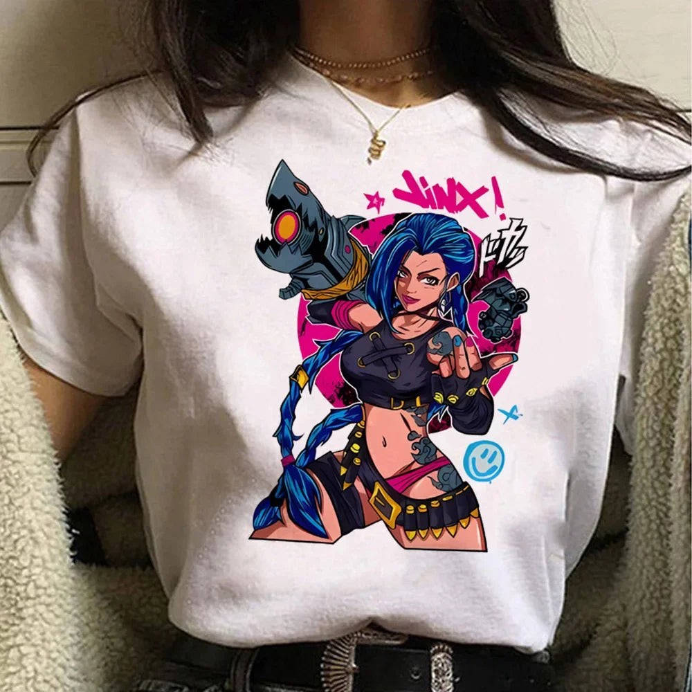 Jinx Arcane Monkey T Shirt Anime Cosplay Tees Women Men Unisex Grunge Aesthetic Short Sleeve Cartoon Print Summer Streetwear