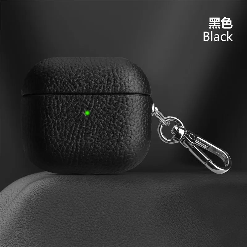 Genuine Leather For AirpPods Pro 2 Case AirPods 1 2 3 cover Bluetooth Earphone Accessories Lychee Pattern Cowhide With Buckle
