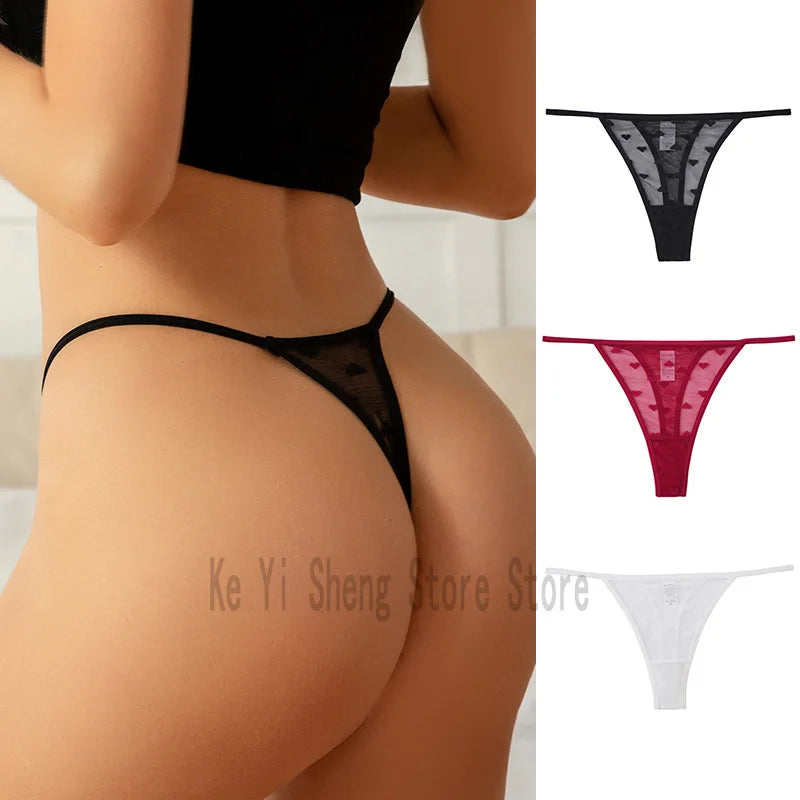 1PCS of women's thong, low-waist, transparent, sexy heart-shaped, breathable and seamless underwear for women