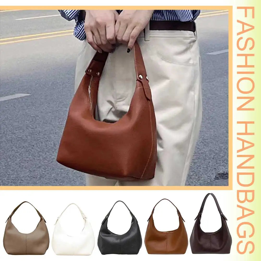 Women Vintage Underarm Bag PU Leather Simple Shoulder Purse Solid Color Casual Armpit Handbag Female Commute Bag