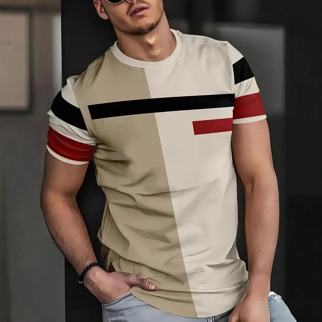 3D Print Lattice Stripes T Shirt For Men Color Block Pattern Short-Sleeved Tees Harajuku Streetwear Tops O-Neck T-Shirt Clothes
