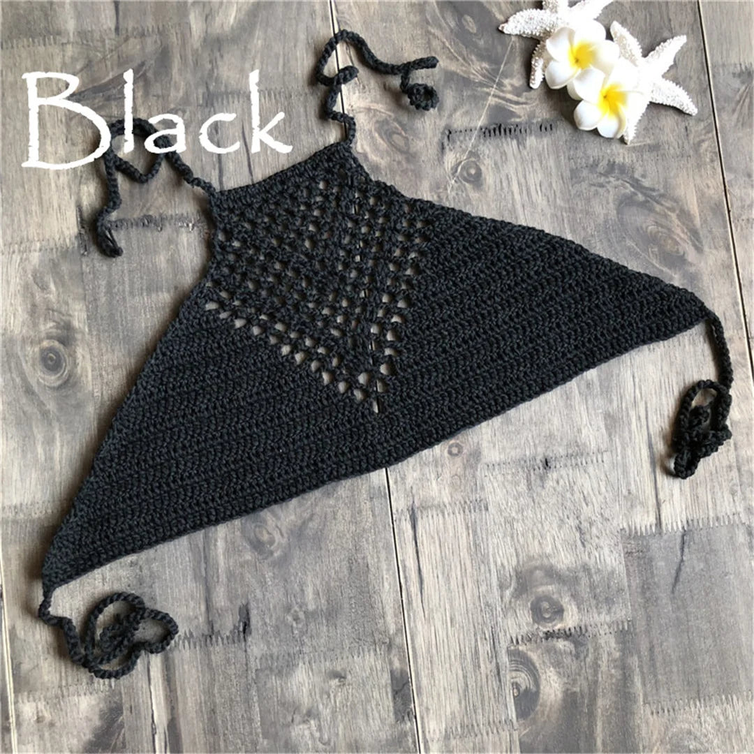 7 Colors Crochet Knitted Halter Bikini Top Female Swimsuit Women Swimwear Bather Bathing Suit Swim Hollow Out Beach Top V4192