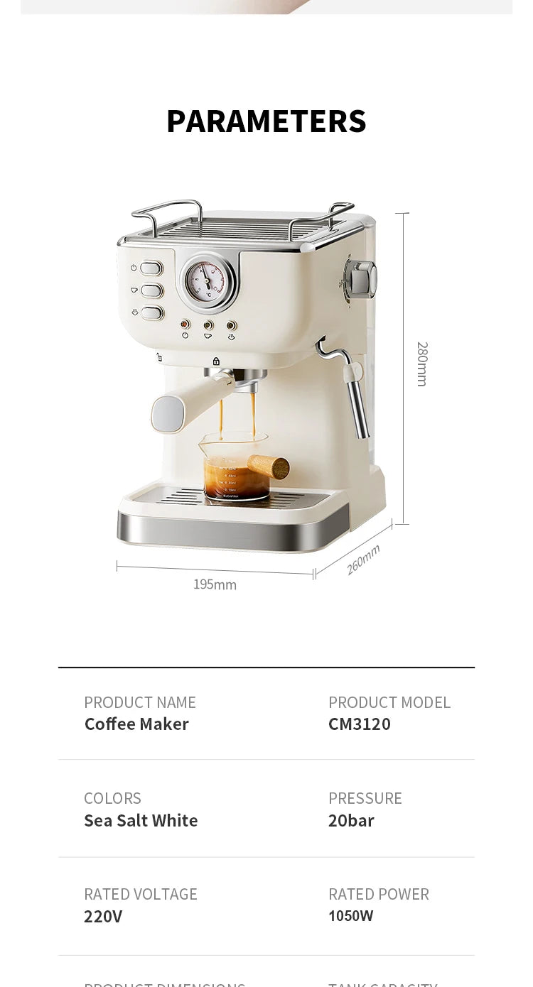 20 Bar Electric Coffee Machine Italian Semi-automatic Professional Expresso Coffee Maker Office Small Coffee Machines 220V