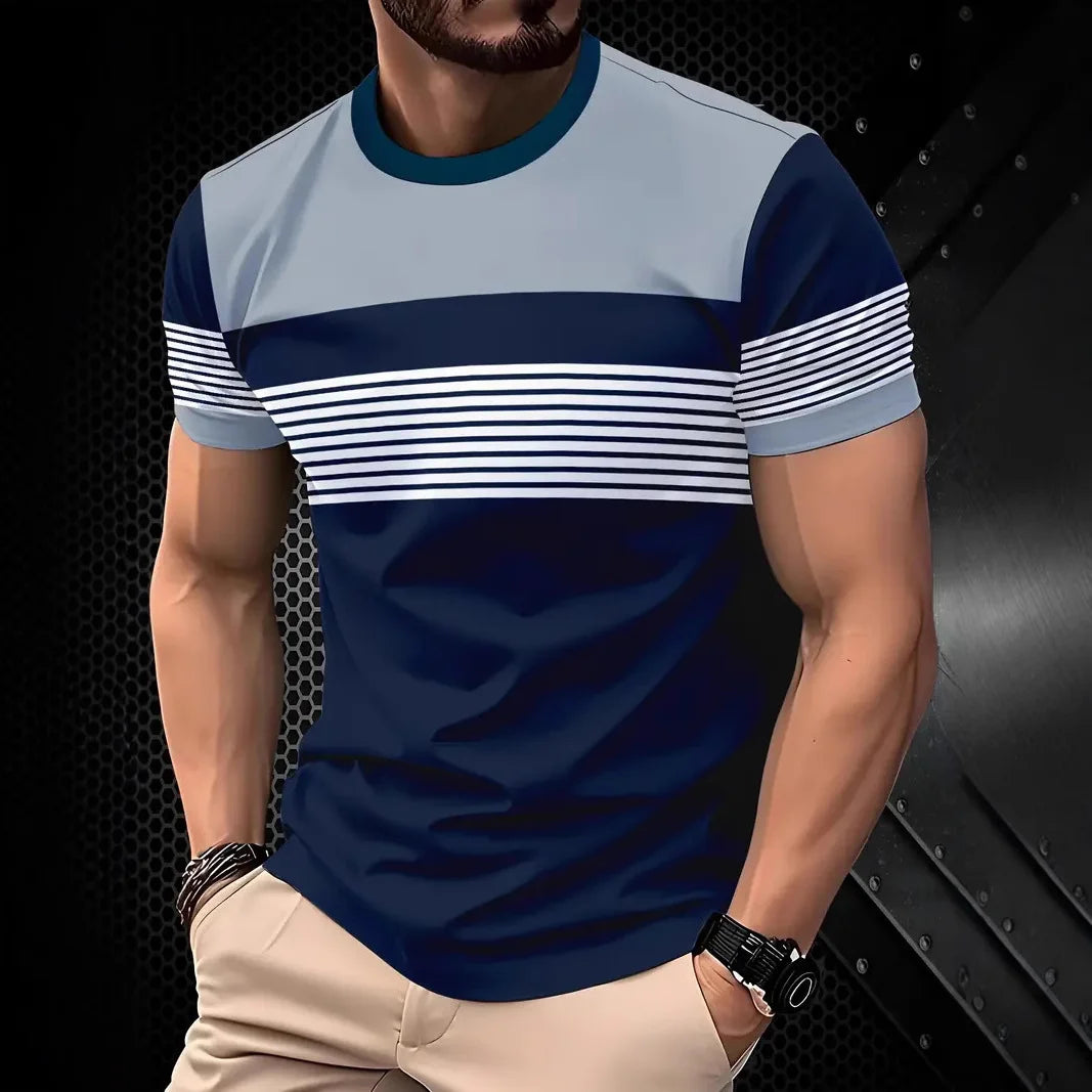 3D Print Lattice Stripes T Shirt For Men Color Block Pattern Short-Sleeved Tees Harajuku Streetwear Tops O-Neck T-Shirt Clothes