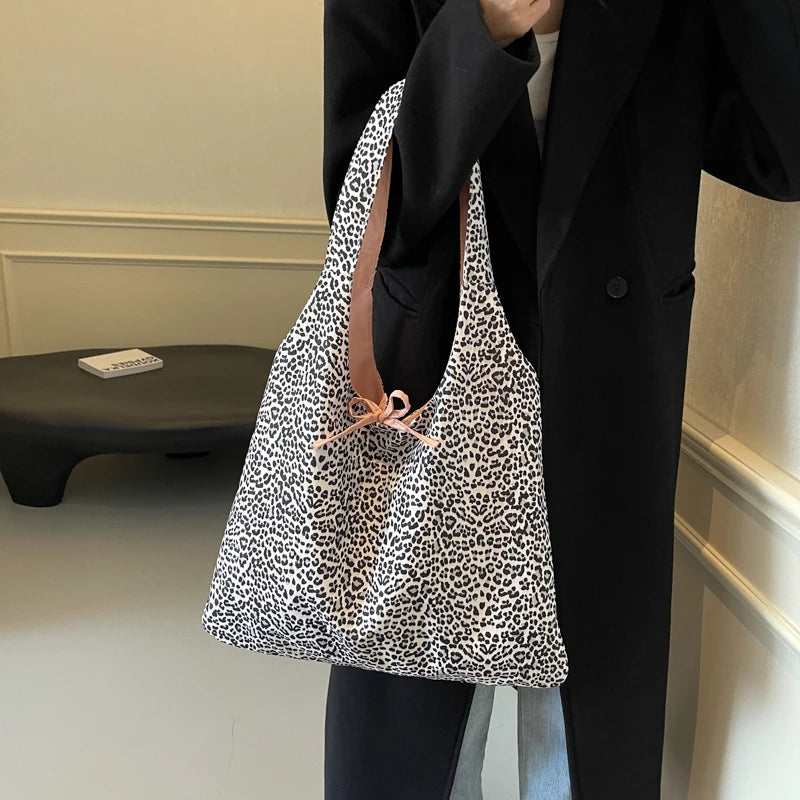 Shoulder Bag for Women Leopard Print Purse and Handbag Nylon with Interior Pocket Large Slouchy Hobo Bag Work Travel Bag