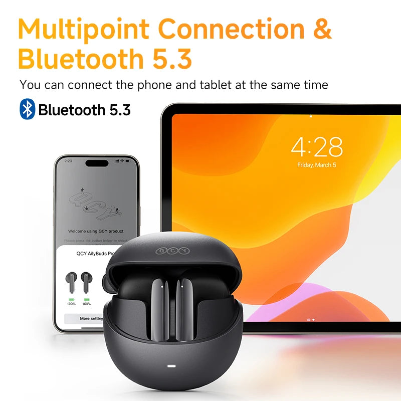 QCY HT10 AilyBuds Pro+ ANC Bluetooth Wireless Earphone Adaptive AI Audio Hi-res LDAC Earbuds ANC dual Connection Headphone