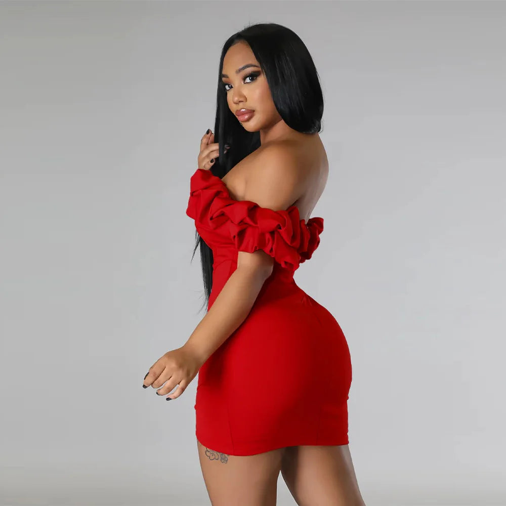 Petal Sleeve Fishbone Waist Dress Women 2024 Pleated Bodycon Long Sexy Dress Elegant Robes Party Dresses Vestidos