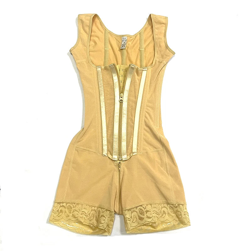 Body Shaper Shapewear Women Bodysuit Colombian Fajas 9-bone High Compression Girdle Double Tummy Control,Open Crotch with Zipper