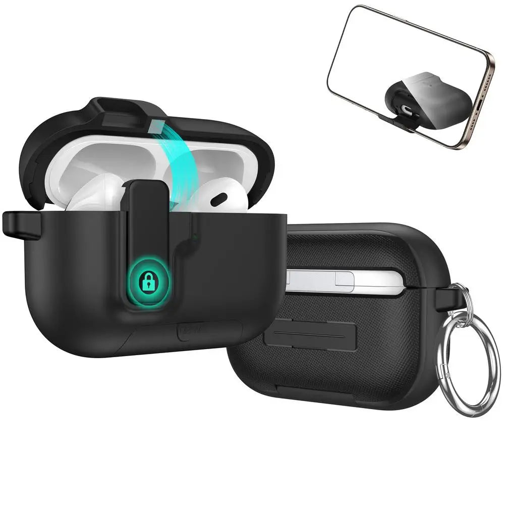 Shockproof Protective Case For Airpods Pro 3 With Phone Stand Automatic Lock Security Cover For AirPods Pro3 3rd Gen 2025