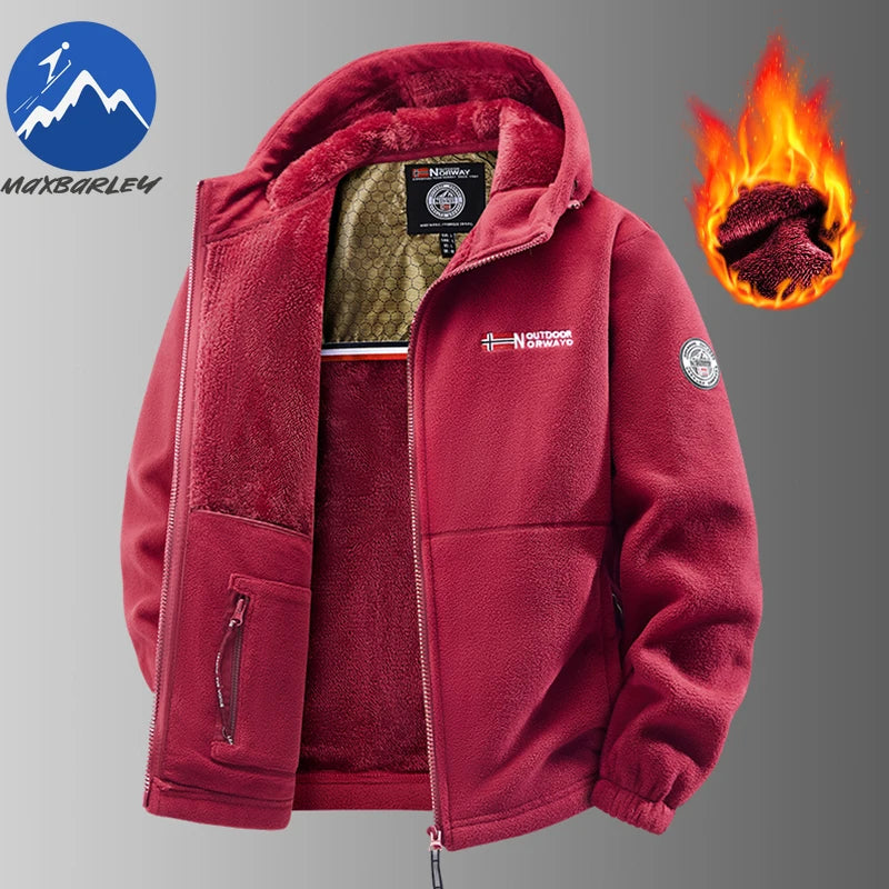 Maxbarley Brand Winter Fleece Jacket Men Casual Thickened Wool Coat Athleisure Design Warm Fashion Hooded Jackets Snow Ski Suit