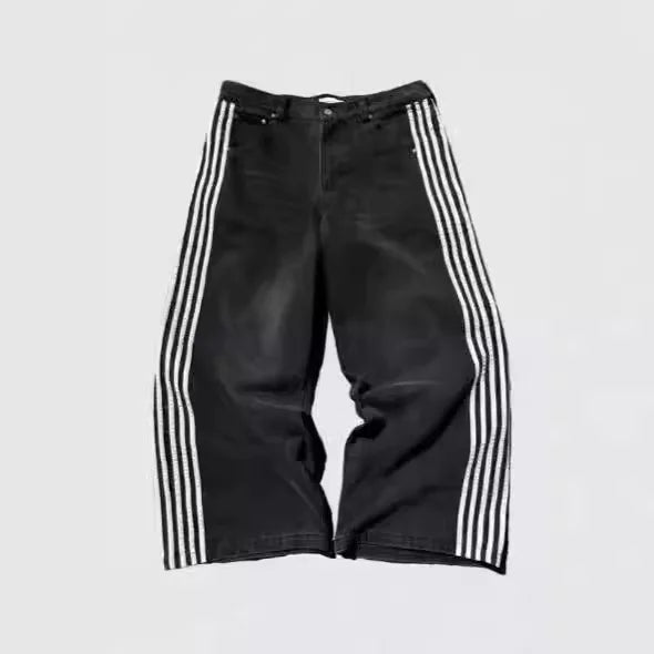 2025 men Jean Fashion high quality Striped Harajuku Jeans women Hip Hop streetwear Casual wide leg Jeans Vintage Jean