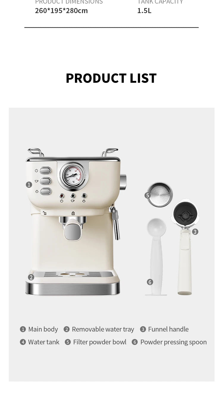 20 Bar Electric Coffee Machine Italian Semi-automatic Professional Expresso Coffee Maker Office Small Coffee Machines 220V