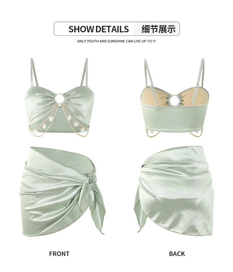 Bikini Swimsuit Female Sexy Pure Desire Three-piece 2025 New Photo Good-looking Seaside Vacation Hot Spring Swimsuit