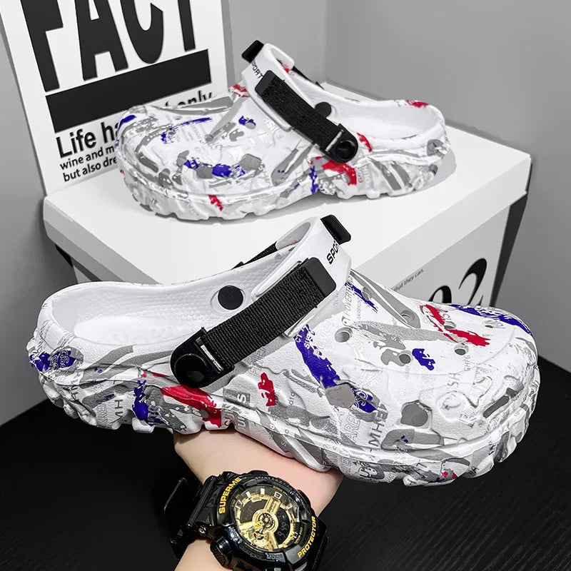 Plus Size 47 Summer Men Sandals Clogs Outdoor Garden Clogs Hole Shoes Male Casual Shoes Water Shoes Comfort Home Soft Slippers