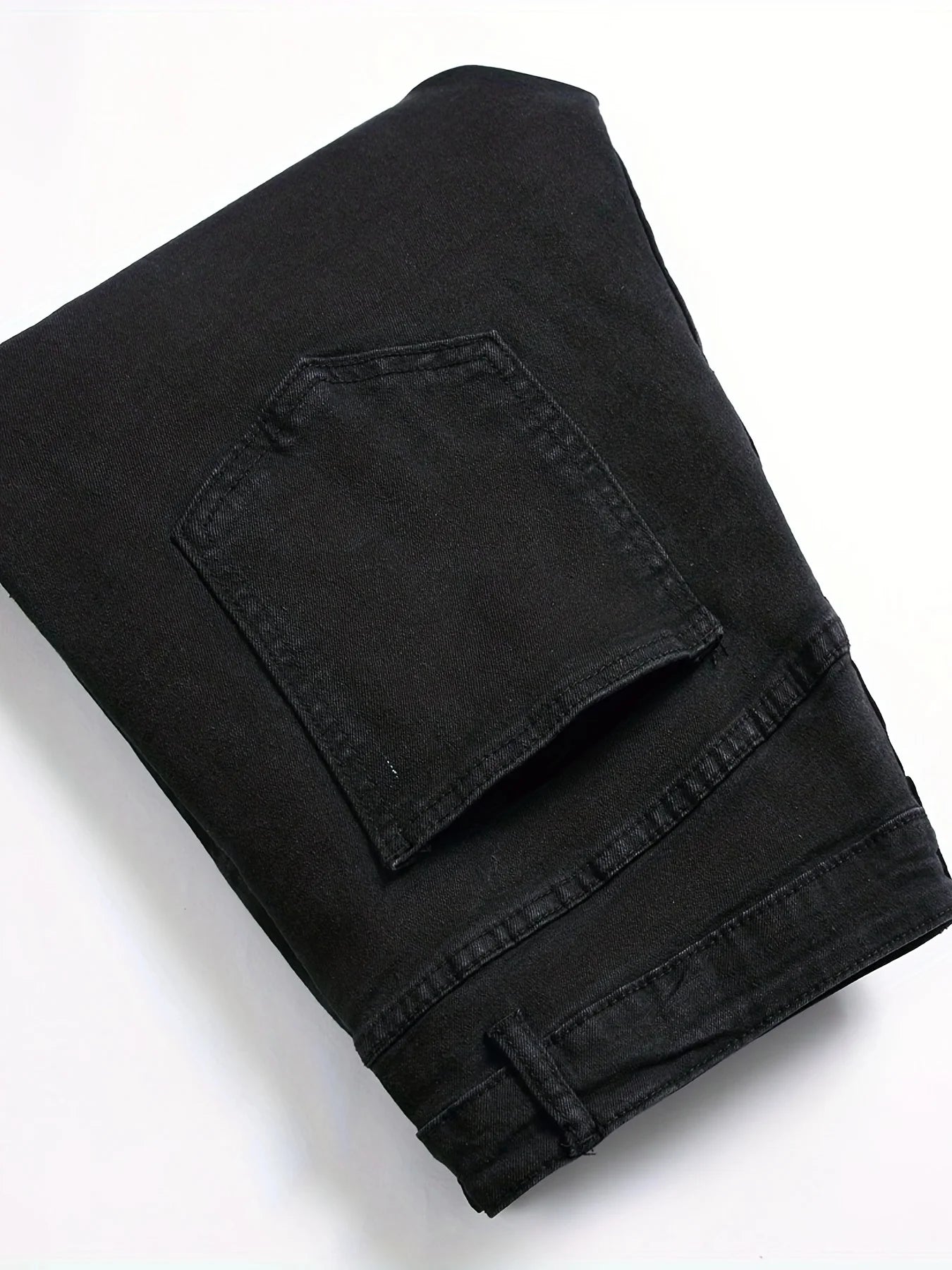 Men's casual street style straight leg pants, slightly stretchy blended cotton jeans, splashed plaid ripped jeans