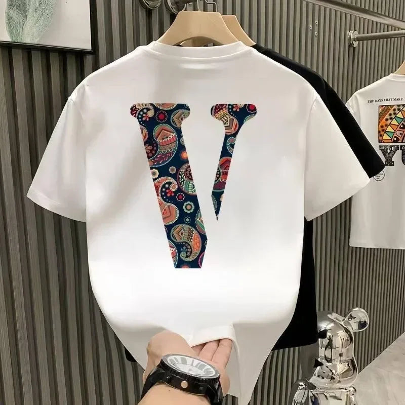 2025 New High Quality Heavyweight Cotton Short Sleeve T-Shirt Unisex Loose Breathable Summer Fashion Brand  Crew Neck Strip