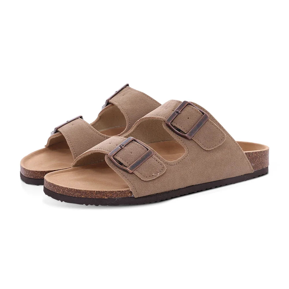 Fashion Women's Suede Mules Slippers Men Clogs Cork Insole Sandals With Arch Support Outdoor Beach Slides Home Shoes