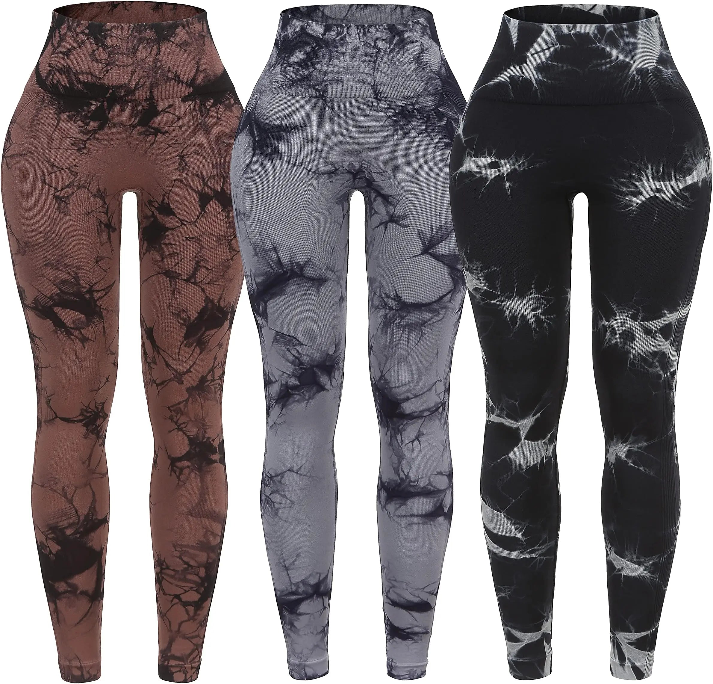 3 Piece Workout Leggings Sets for Women High Waisted Tie Dye Gym Scrunch Butt Lifting Seamless Yoga Leggings Athletic Pants