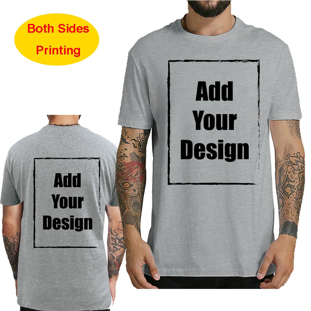 Custom T Shirt for Men Front Back Print Make Your Design Logo Text Gift Tshirt 100% Cotton Made in US