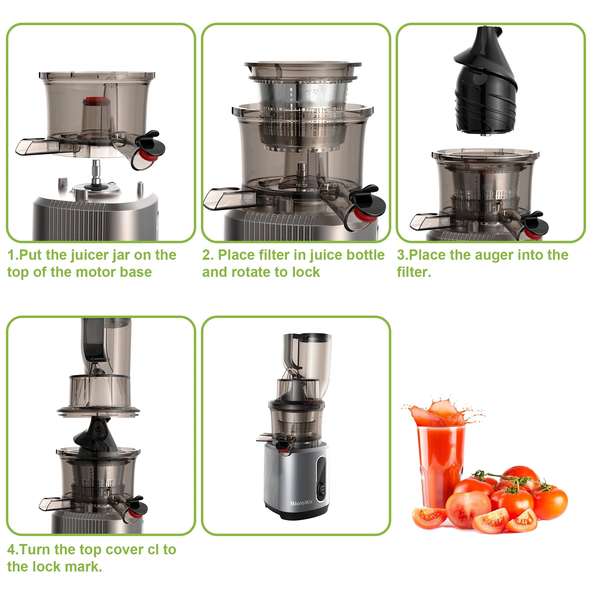 BioloMix Cold Press Juicer with 78mm Feed Chute, 200W 40-65RPM Powerful Motor Slow Masticating Juice Extractor Fits Whole Fruits