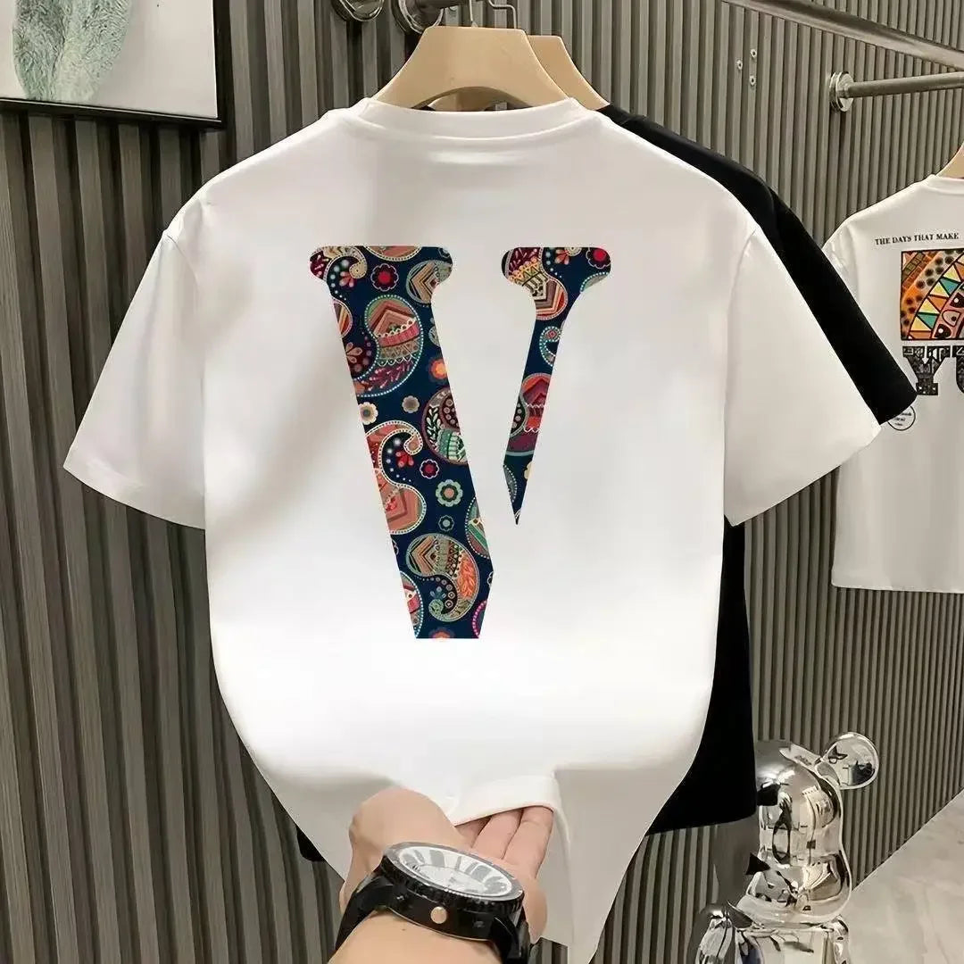 2025 New High Quality Heavyweight Cotton Short Sleeve T-Shirt Unisex Loose Breathable Summer Fashion Brand  Crew Neck Strip