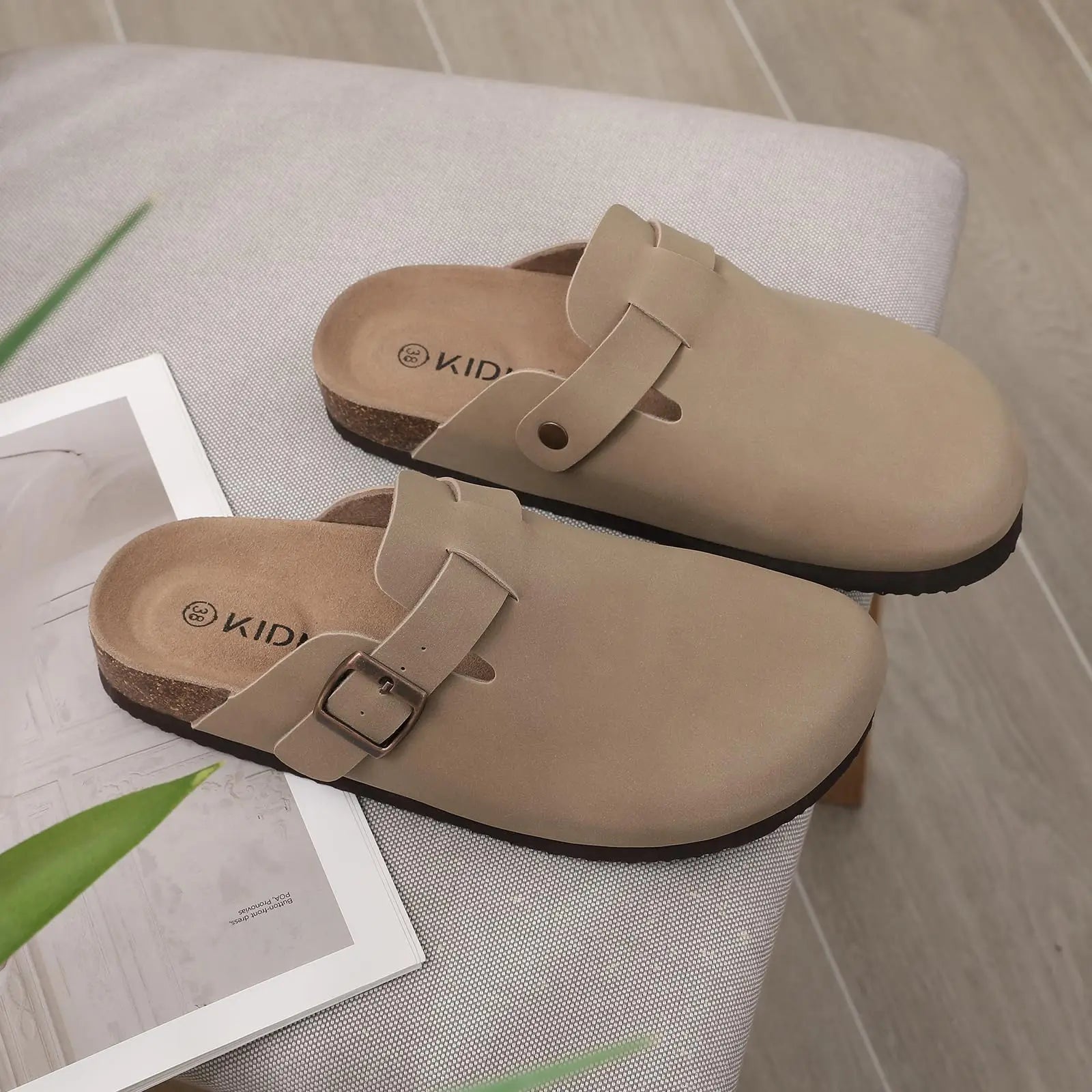 Comwarm Fashion Men's Suede Mules Slippers New Women Clogs Cork Insole Sandals With Arch Support Outdoor Beach Slides Home Shoes