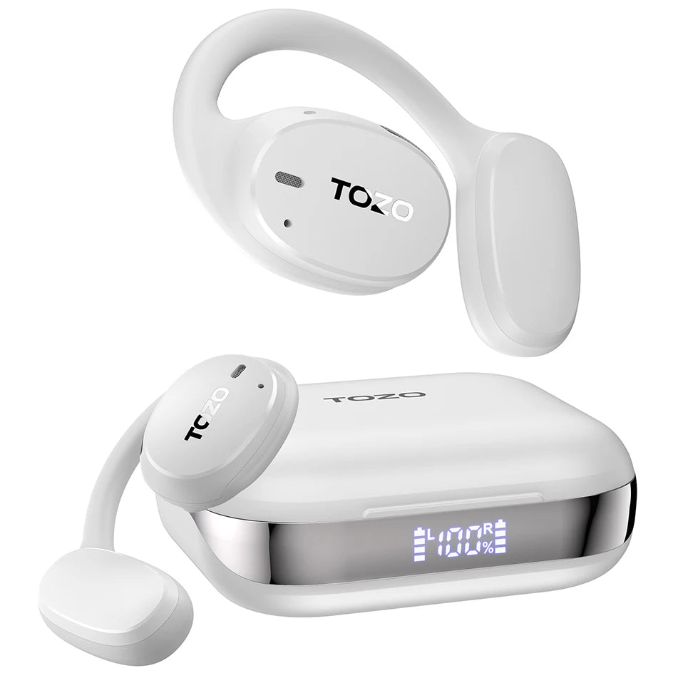 Refurbished TOZO OpenEgo Headsets Open Ear Headphone Bluetooth Dual Mic Clear Call Earphones with Earhooks IPX5 Water-resistant