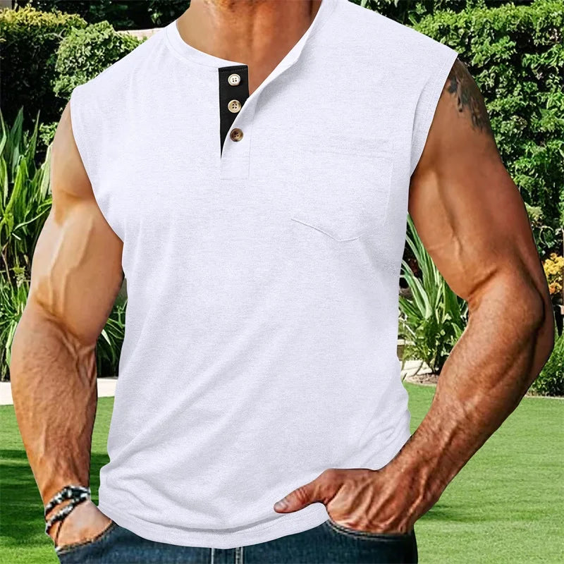 Men s Athletic Tank Top Sleeveless Basketball Shirt Quick-Dry Breathable Muscle Fitness Sports Vest with Button Detail