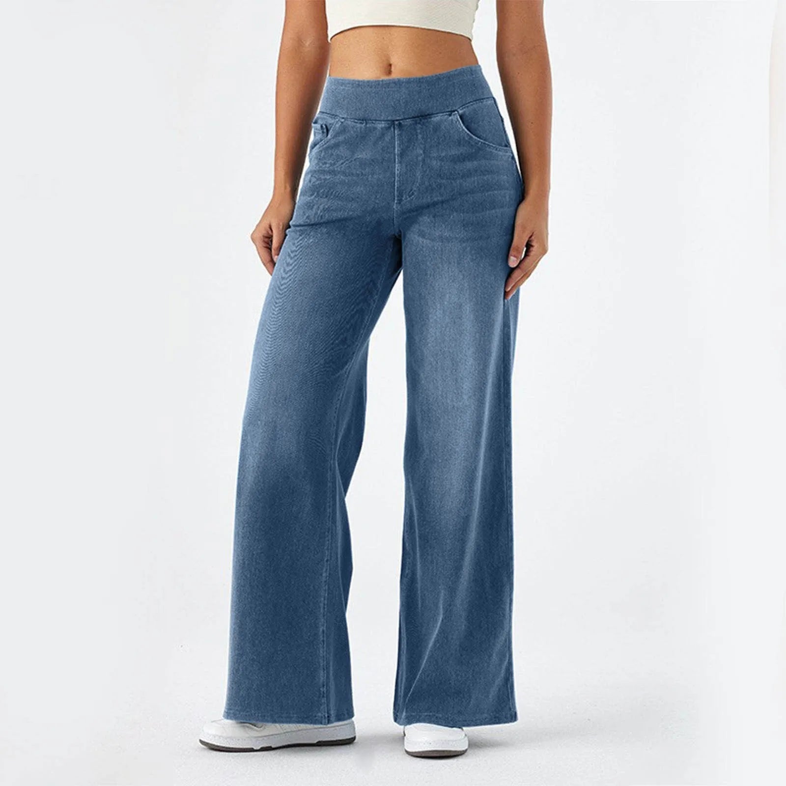Baggy Ladies Wide Leg Trousers With Elastic Waistband High Waist Stretch Vertical Tube Trousers Stylish Womens' Casual Pants