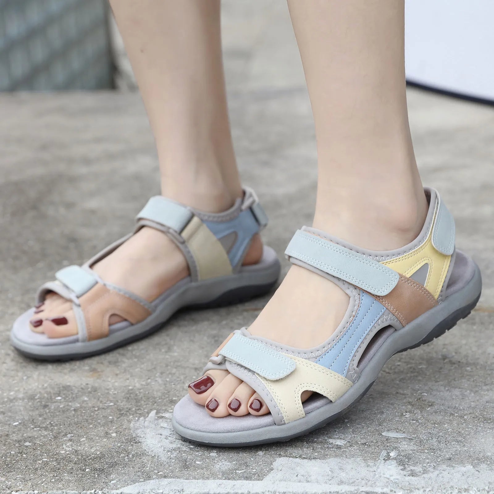 Women's Flat Sandals Summer Fashion Open Toe Color Blocking Adjustable Elastic Sports Sandals Breathable Shoes Woman 2025