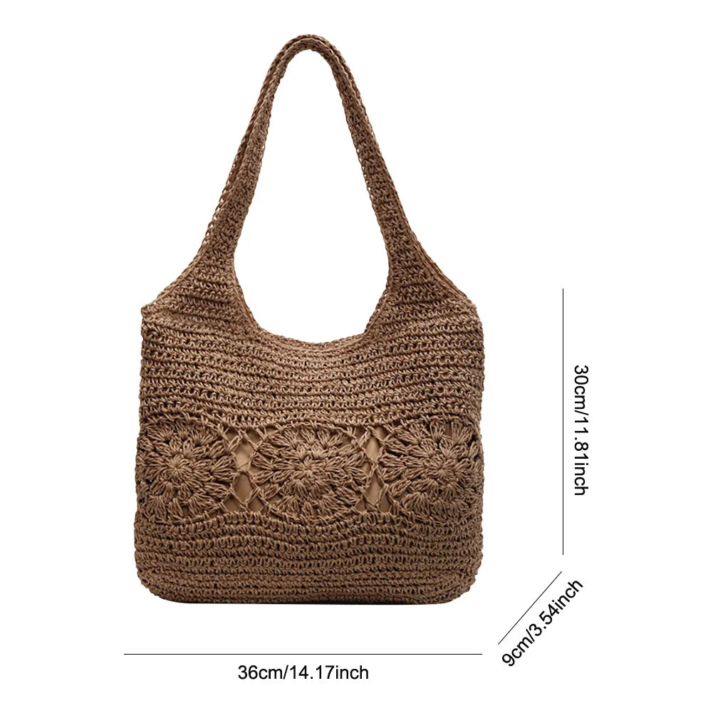 Large Straw Beach Bag Summer Shoulder Bag Handbag Hobo Bag Shoulder Purse for Women Travel Vacation