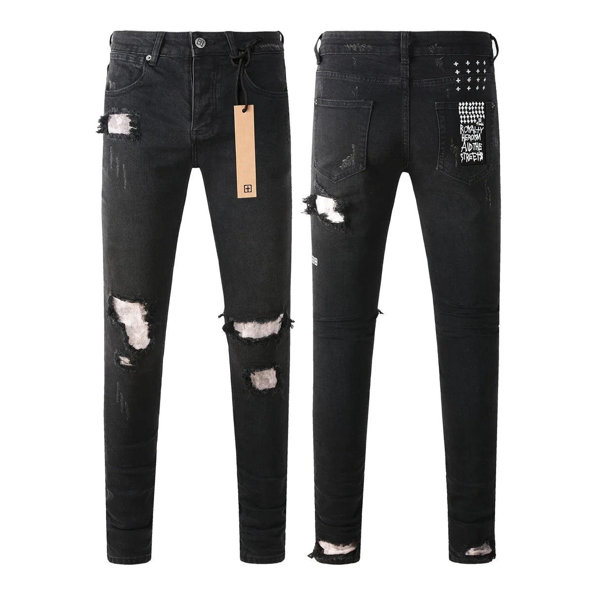 2025 New Fashion Trend High Quality Jeans Classic Retro American High Street Ripped Gray Paint Washed Skinny Jeans Men