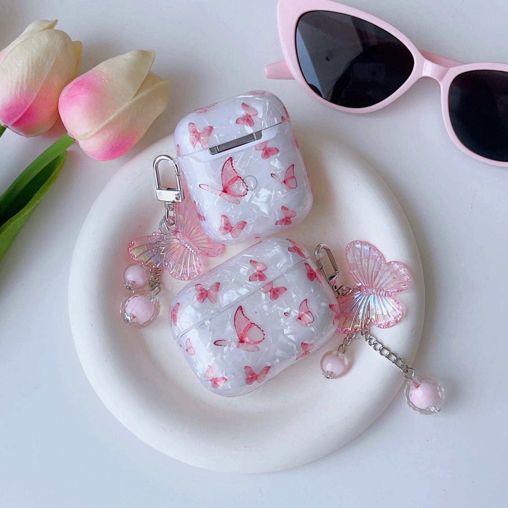 For Airpods Pro 2 Case Transparent Shell Pink Butterfly Case Headphone Cover Headset Shell For Apple Airpod 3 Pro 2nd Generation