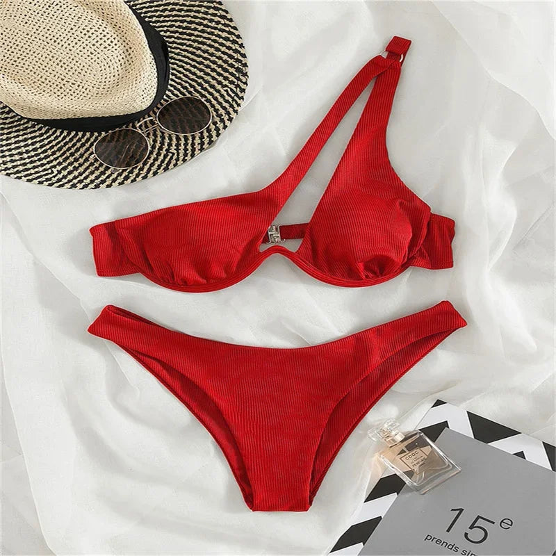 Bikini 2024 Woman Swimsuit Multicolour Swimwear Bathing Suit Sole Shoulder Sling Underwire Swimsuit Sexy Hotsweet Bikini Set New