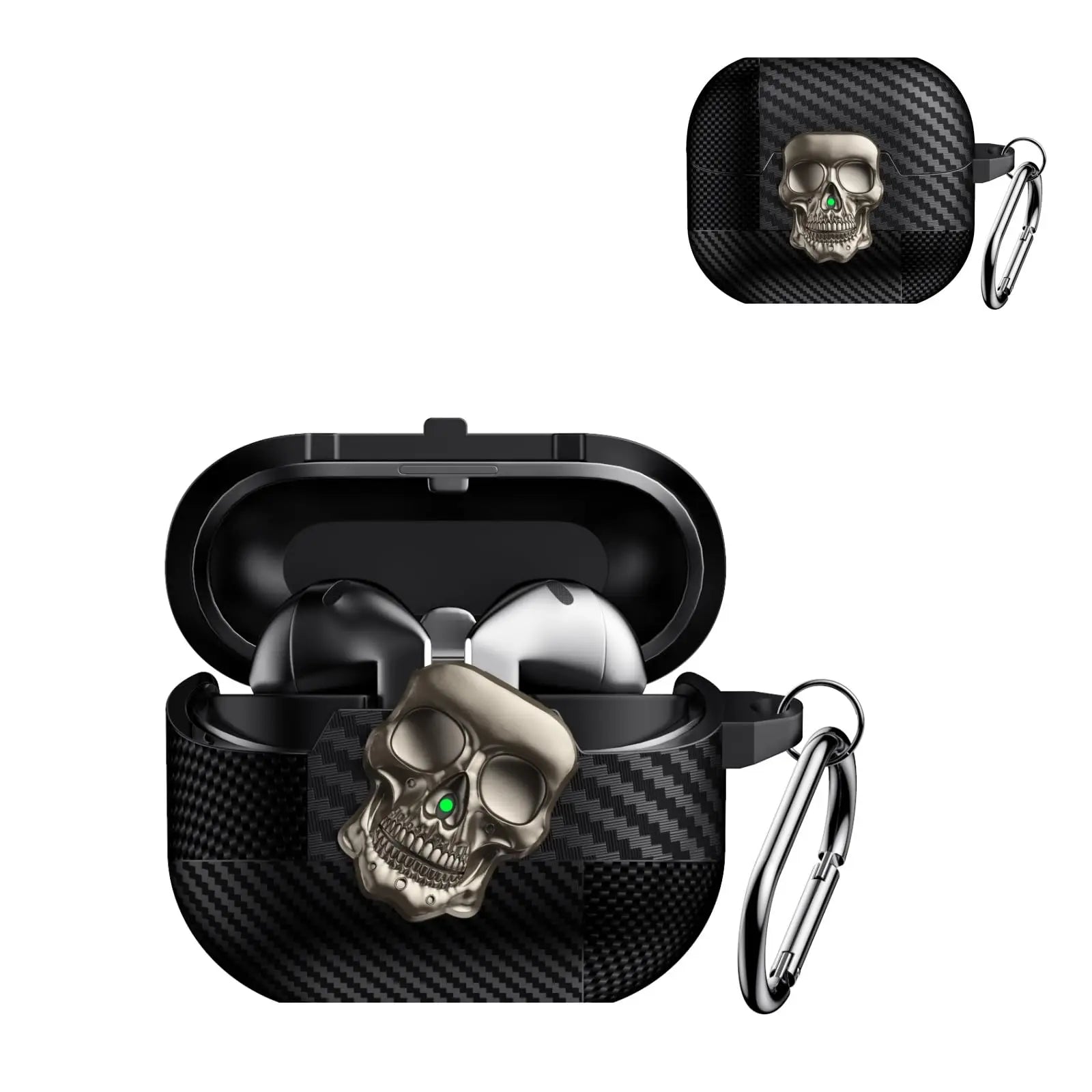 New For Samsung Galaxy Buds 3 Pro with Keychain & Cleaner Kit Funny Skull Carbon Fiber Protective Case For Samsung Galaxy Buds 3