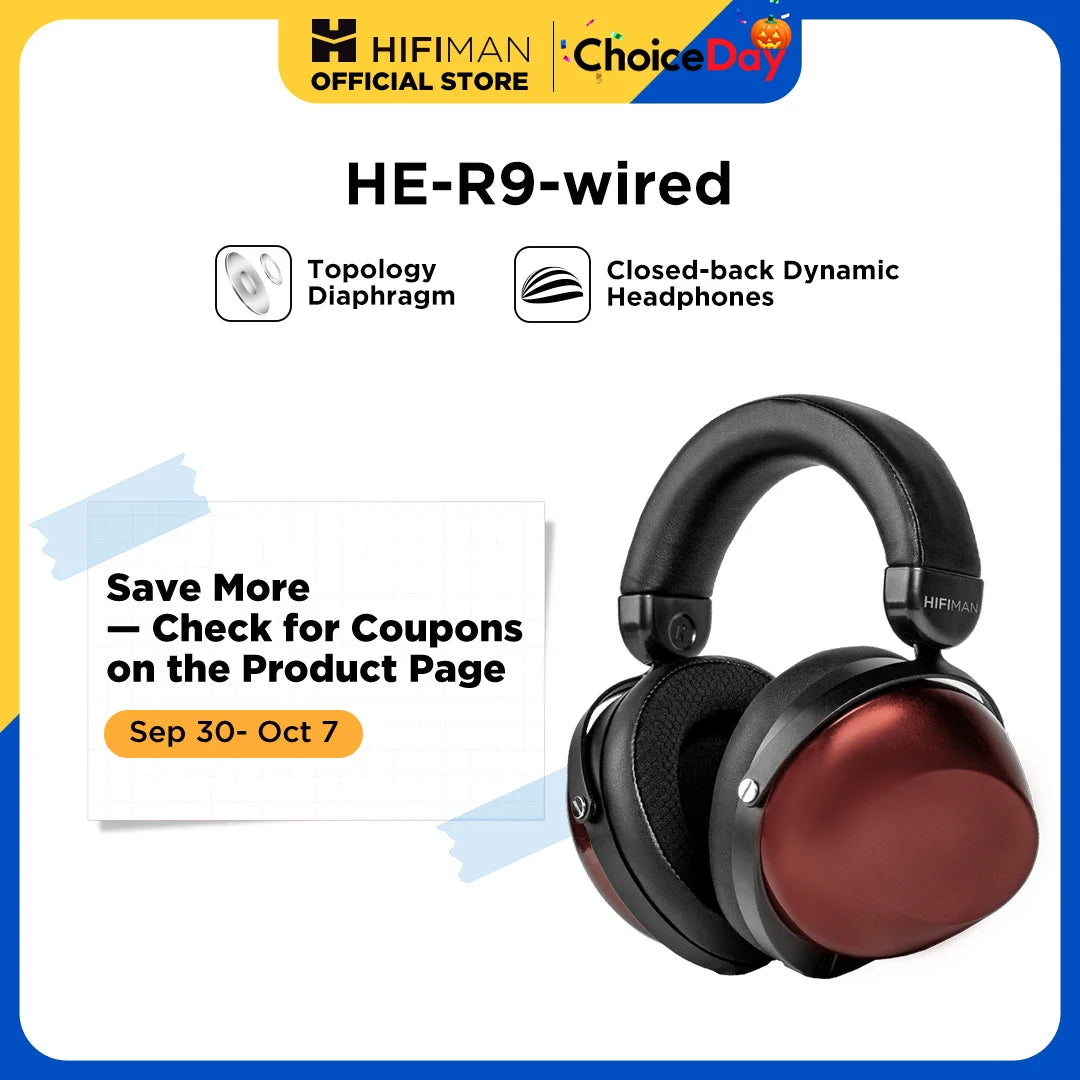 HIFIMAN HE-R9 Dynamic Closed-Back Over-Ear Headphones with Topology Diaphragm-Wired Version