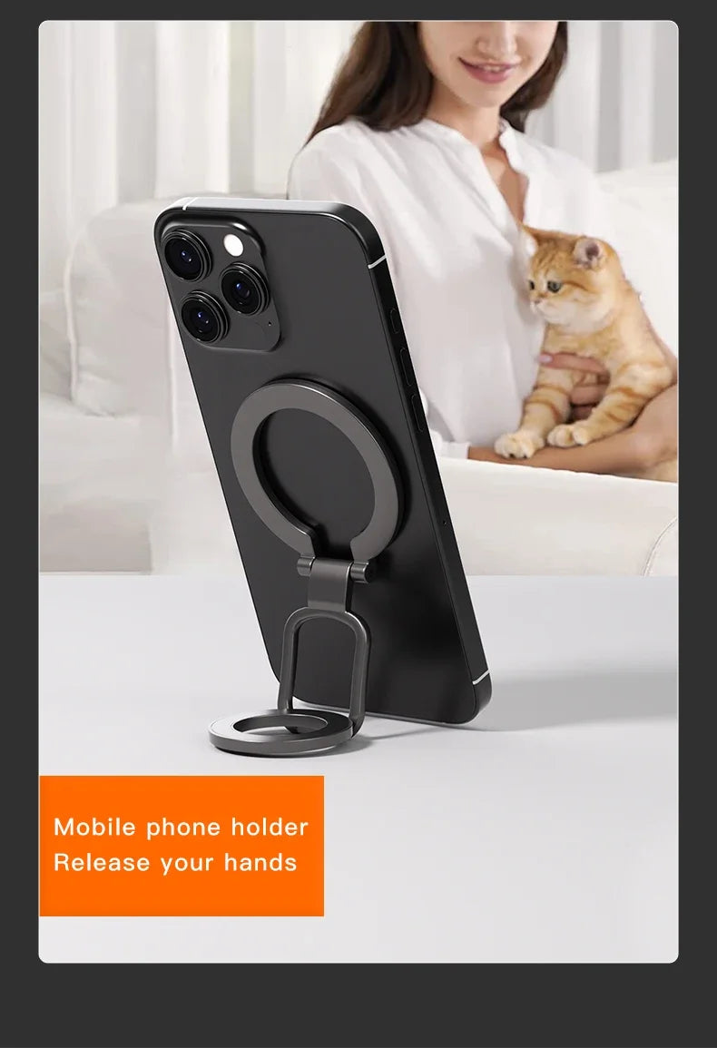 2025 Double-Sided For MagSafe Phone Holder for iPhone 14/15/16 Foldable 360° Rotating Stand Strong Magnet & Finger Grip Suppor
