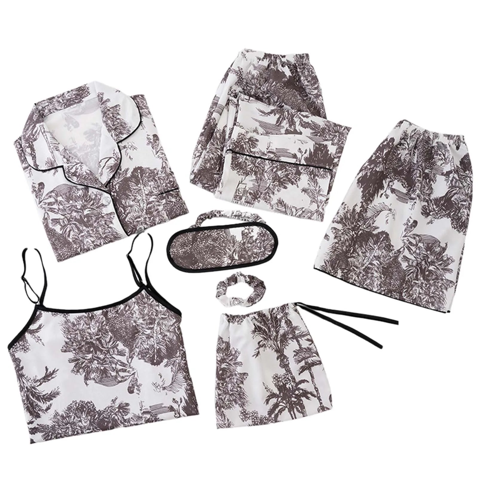 7pcs Women Pajamas Set Cotton Autumn Winter Homewear Suit Spring Summer Girls Sexy Pijama Tracksuit Elegant Female Loungewear