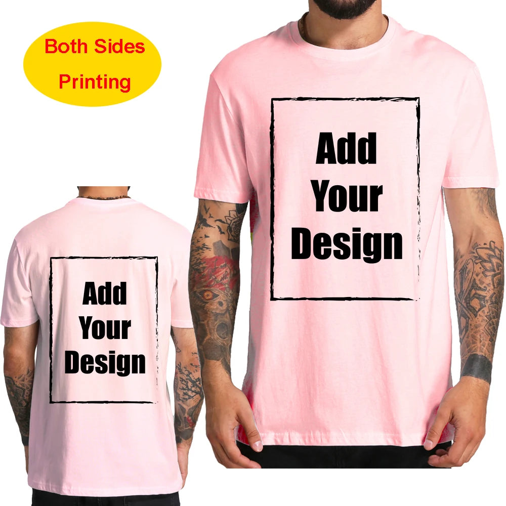 Custom T Shirt for Men Front Back Print Make Your Design Logo Text Gift Tshirt 100% Cotton Made in US
