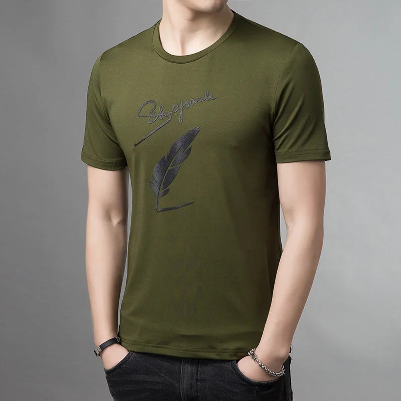 2025 New Fashion Brand T Shirts For Men Pattern O Neck Trends Streetwear Tops Summer Top Grade Short Sleeve T-Shirt Men Clothing