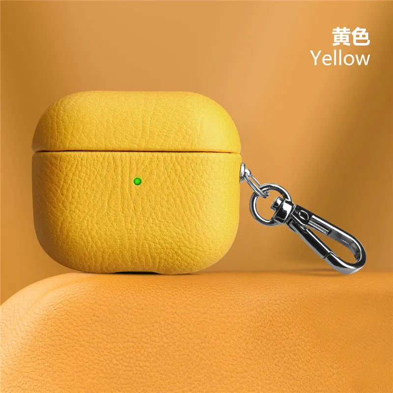 Genuine Leather For AirpPods Pro 2 Case AirPods 1 2 3 cover Bluetooth Earphone Accessories Lychee Pattern Cowhide With Buckle